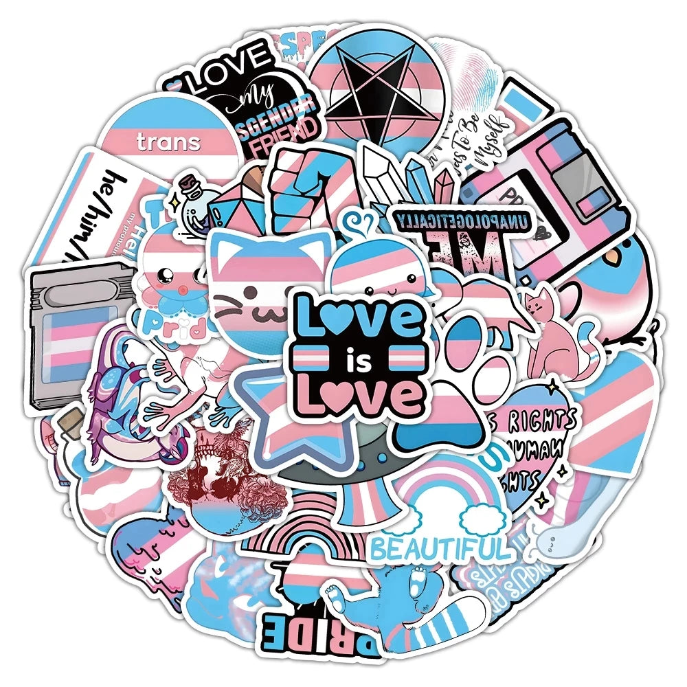 Transgender Pride Stickers Decals Rainbow LGBTQ+ Graffiti DIY Phone Laptop
