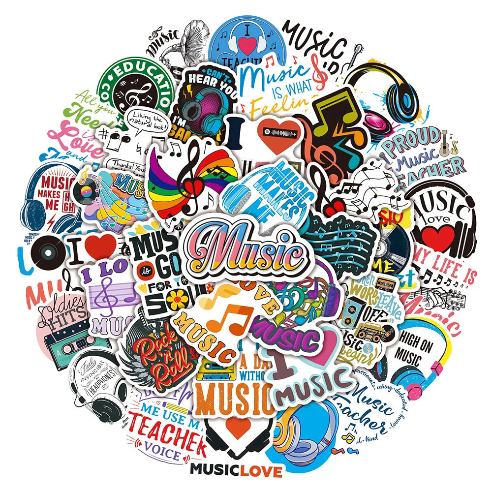 10/50 Inspirational Music Text Cartoon Stickers DIY Laptop Luggage Skateboard Graffiti Decals Sticker 2023