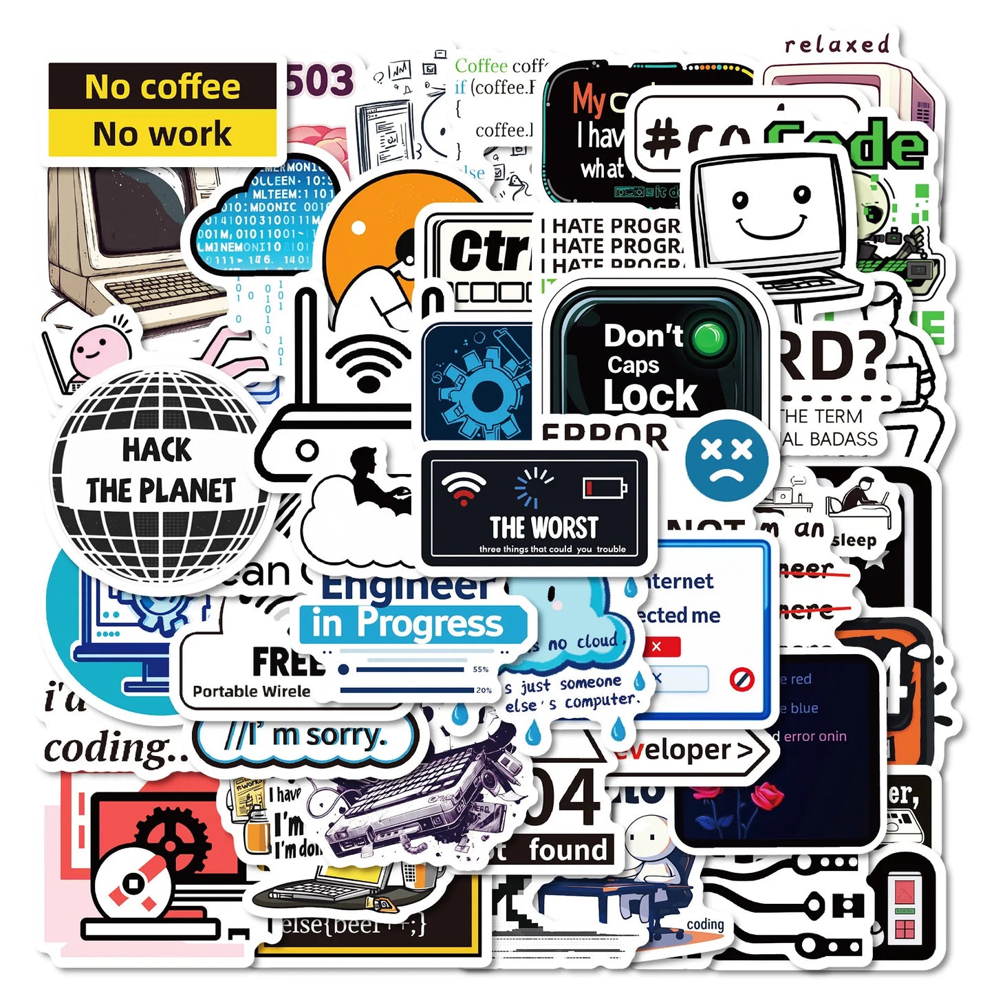 50Pcs Cartoon Programming Stickers for Helmet, Desktop, Wall Decoration