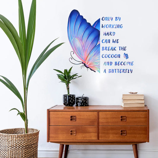 Butterfly Proverb Wall Stickers - Living Room & Study Decor - Self Adhesive Art Decals