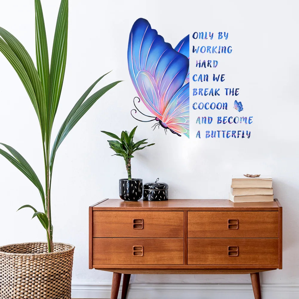 Butterfly Proverb Wall Stickers - Living Room & Study Decor - Self Adhesive Art Decals