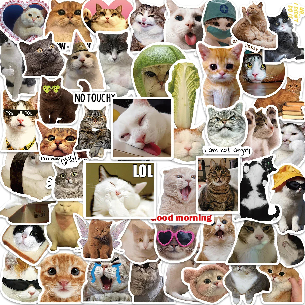 50PCS Waterproof Cat Stickers for Laptop & Skateboard