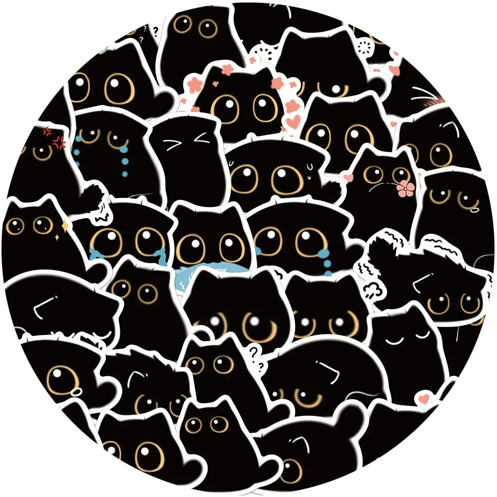 40PCS Cute Little Black Briquette Cat Stickers Waterproof Cartoon Decoration Laptop Cup Phone Suitcase Kids Gift Toy Decal
