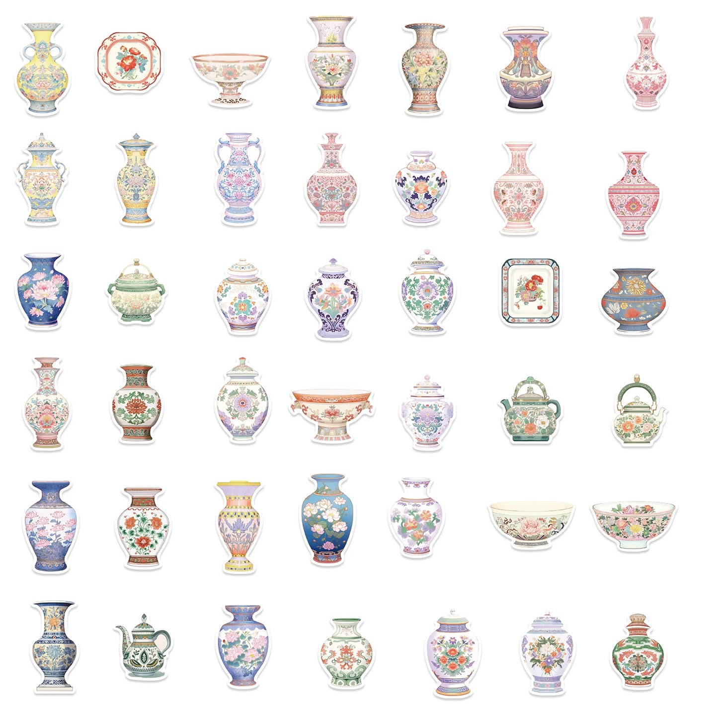 52Pcs Retro Chinese Style Porcelain Design Stickers Self Adhesive DIY Skateboard Guitar Laptop Phone Decals StickerToys