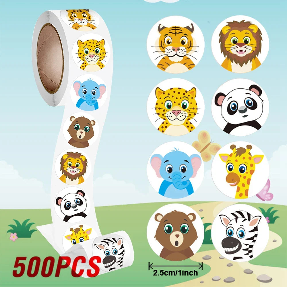 Cartoon Animal Reward Stickers 1" DIY Decor 100-500pcs