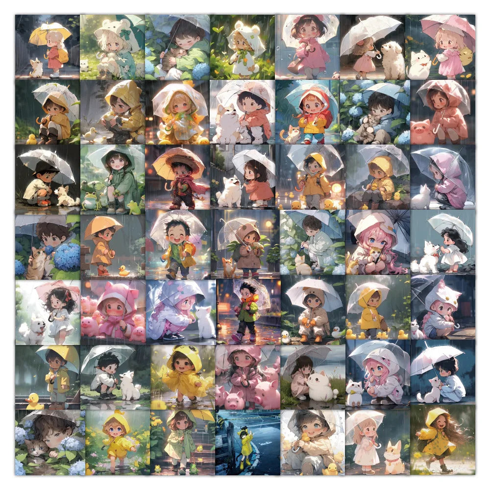 Creative Cartoon Boy & Girl Umbrella Stickers - 10/30/50pcs for Scrapbook, Laptop, Phone Decoration
