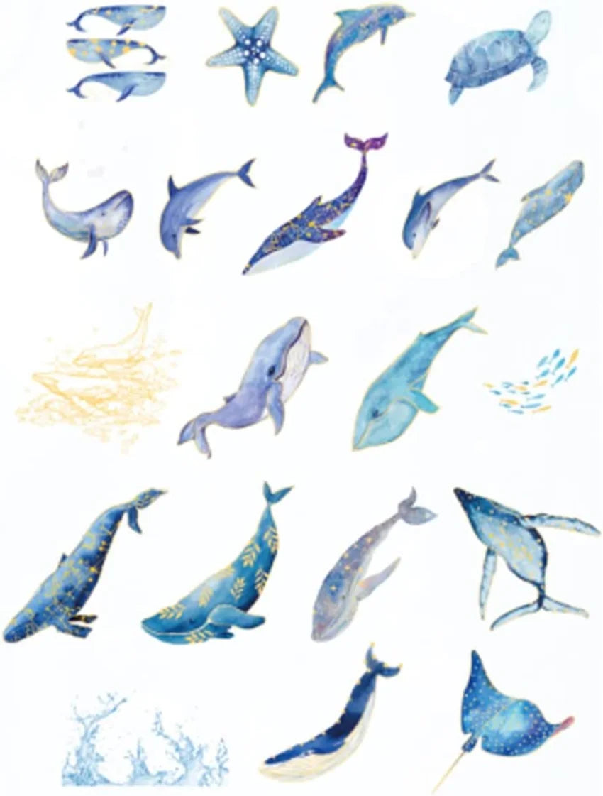 Kawaii Fantasy Whale Sea Turtle Starfish Life Ocean Collection Washi Sticker Set for Scrapbooking Journaling