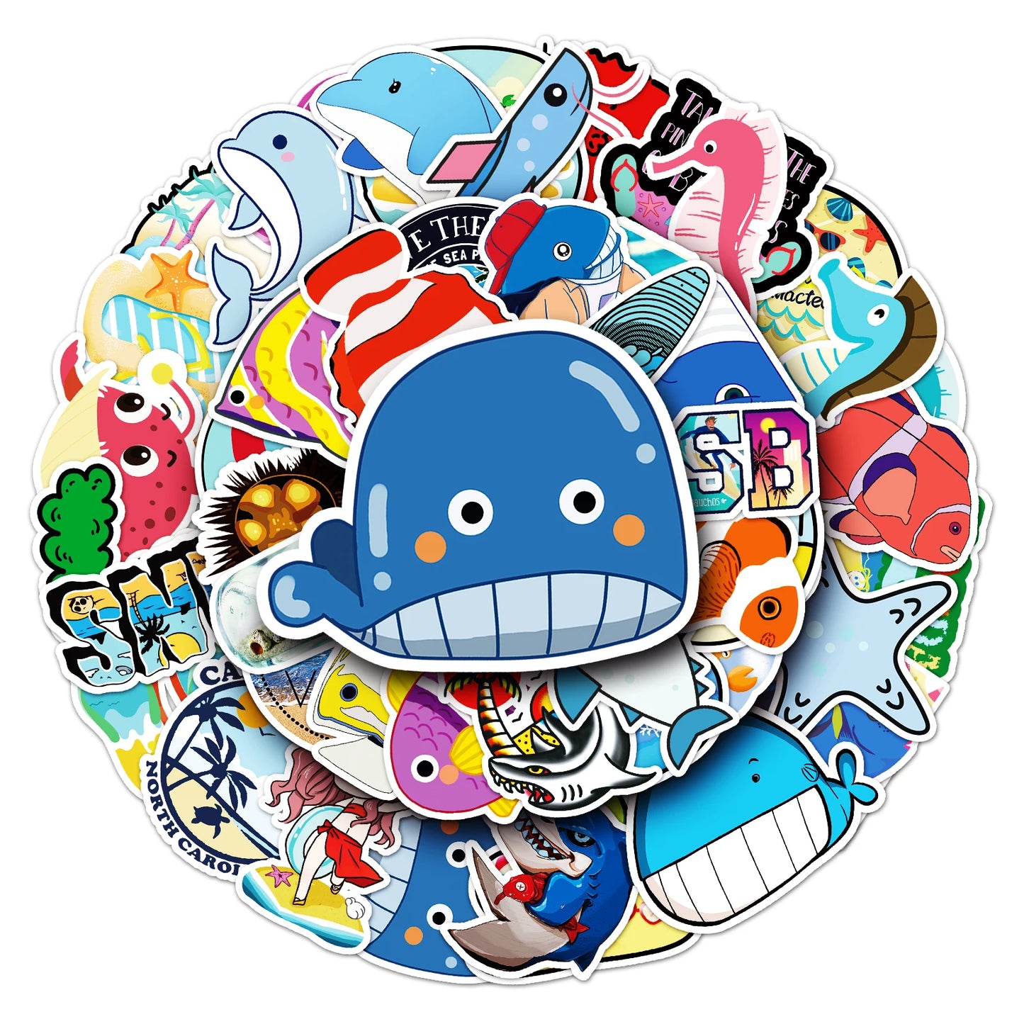 50Pcs Ocean Cartoon Waterproof Vinyl Stickers for Skateboard Snowboard