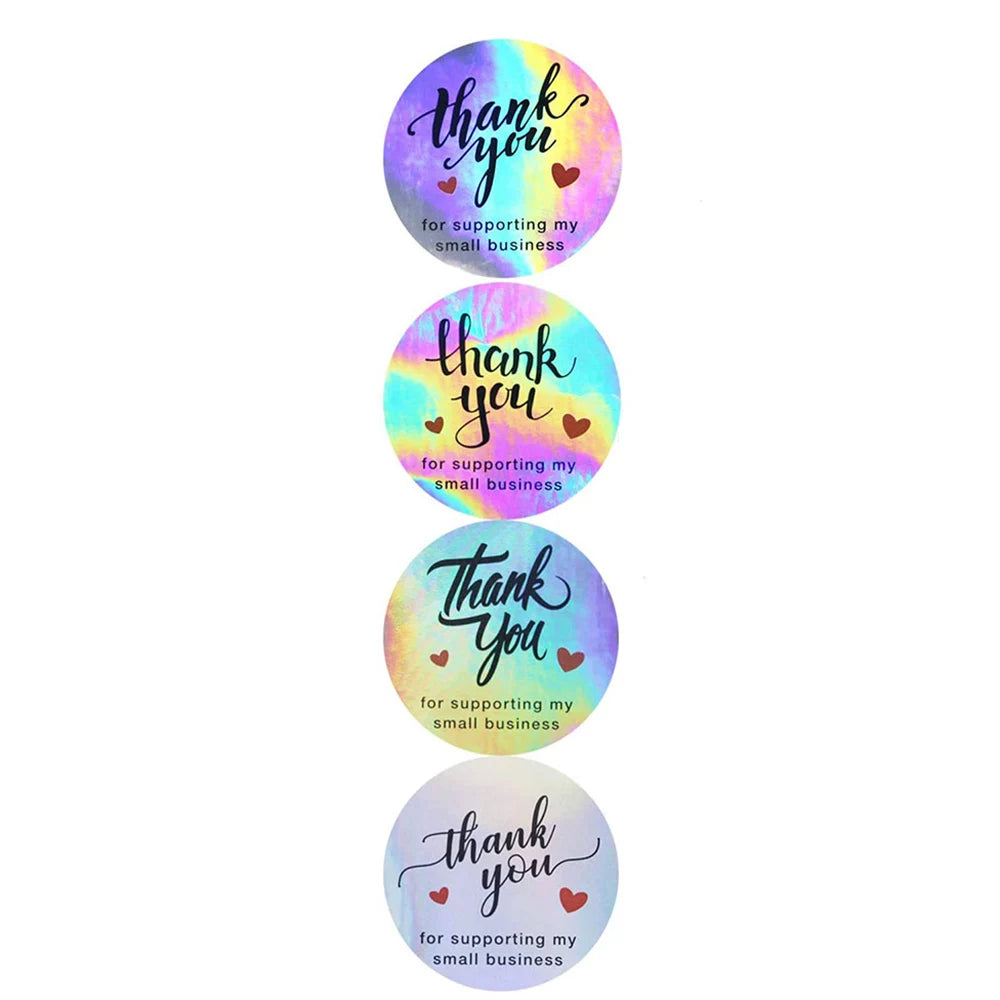 50-500PCS Holographic Rainbow Commercial Stickers Roll Thank You Adhesive Labels For Envelope Seal Business Gift Wapping