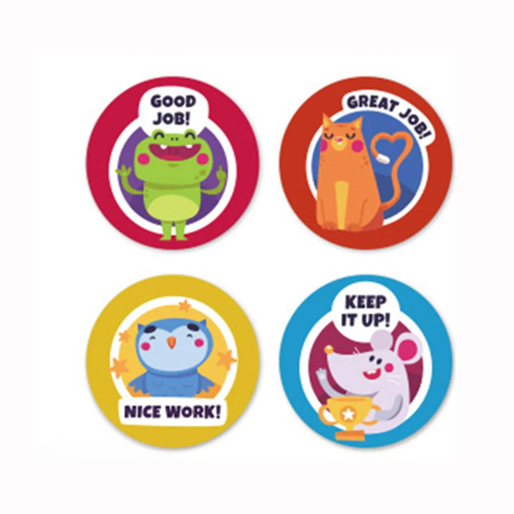 100-500 Pcs 1inch/2.5cm Animal Good Job Cool Stickers Roll for Envelope Praise Reward Student Work Label Stationery Seal Lable