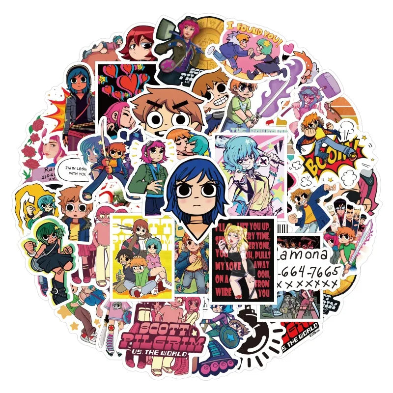 Scott Pilgrim Anime Stickers Pack - 55pcs for Luggage, Phone, Laptop, Car, Scooter, Fridge