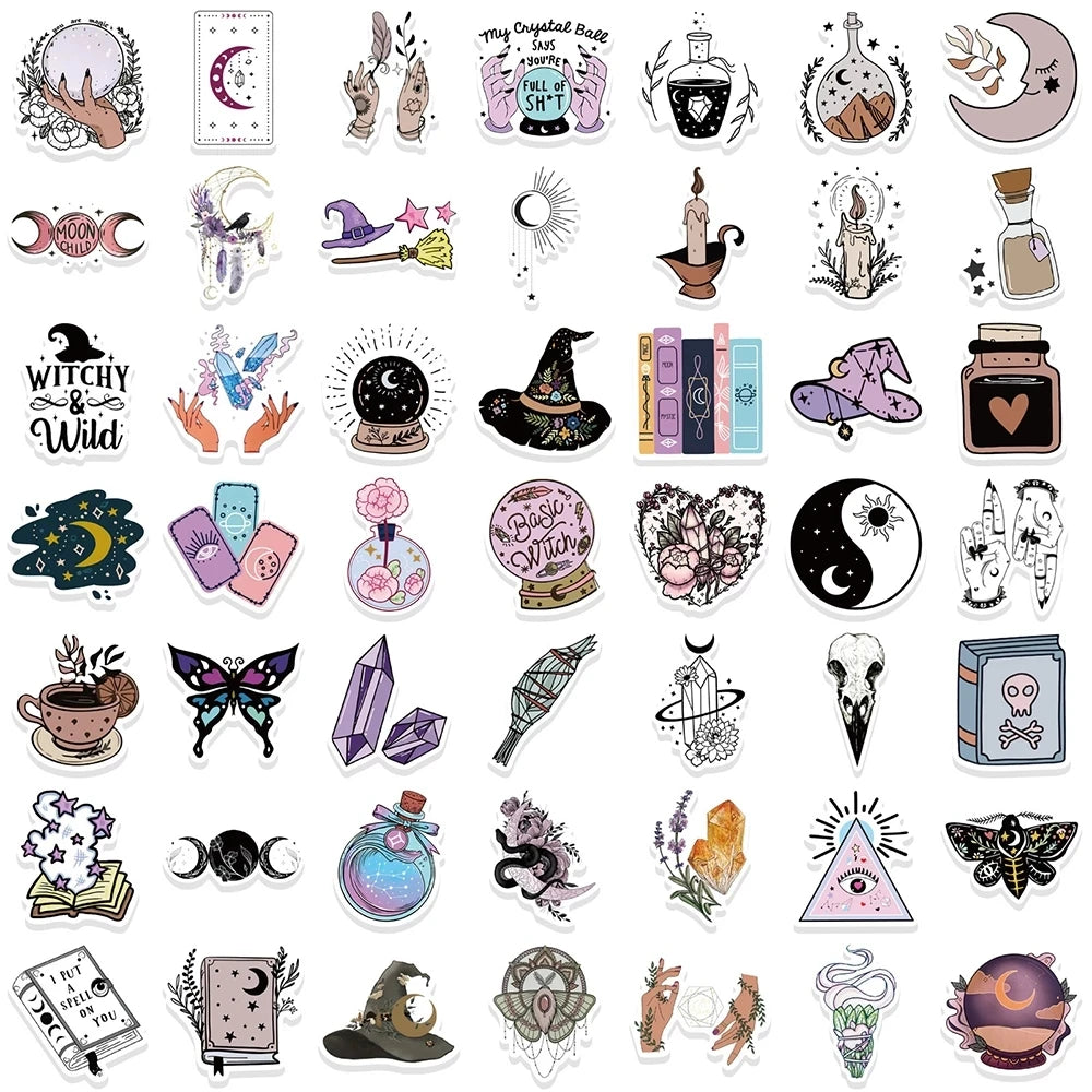 10/30/50/100PCS Bohemian Apothecary Lucky Crystal Witch Art Sticker Packs