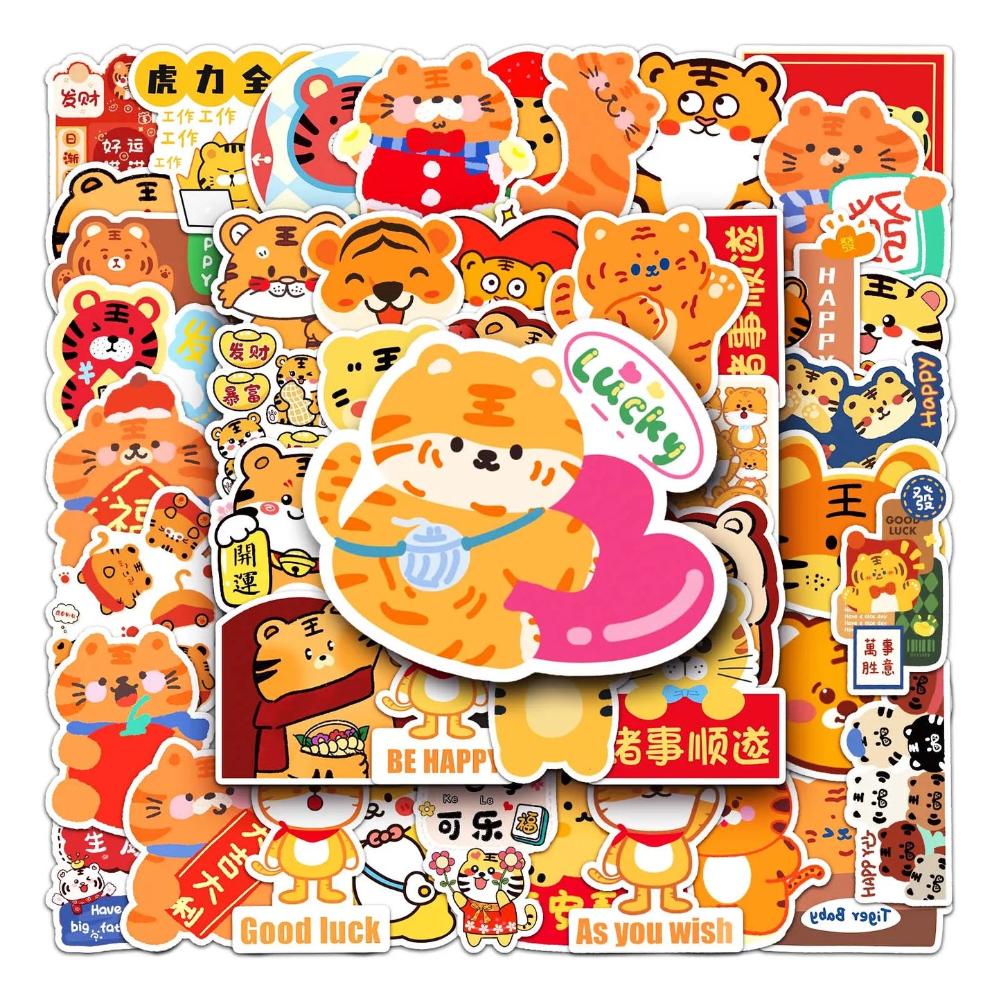 50Pcs Cute Tiger Waterproof Vinyl Stickers for Skateboard Snowboard