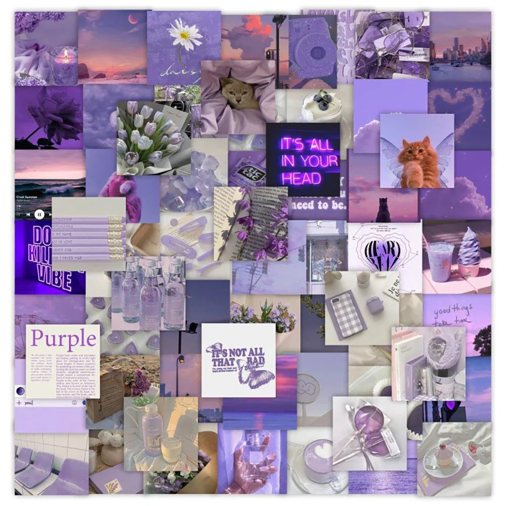 Purple Aesthetic Stickers: Sky, Flower, Cute Decals for Suitcase, Skateboard, Laptop, Luggage, Bike, DIY
