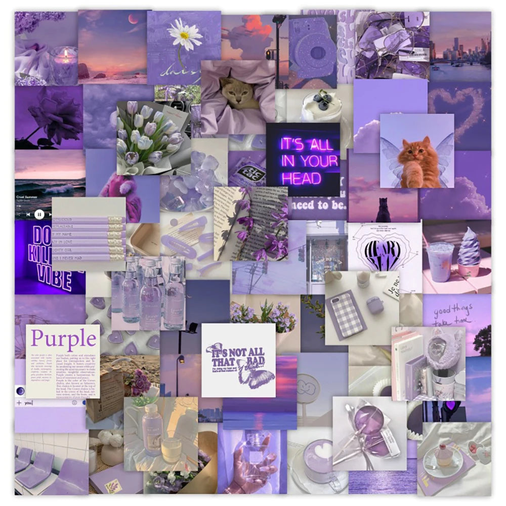 Purple Aesthetic Stickers: Sky, Flower, Cute Decals for Suitcase, Skateboard, Laptop, Luggage, Bike, DIY