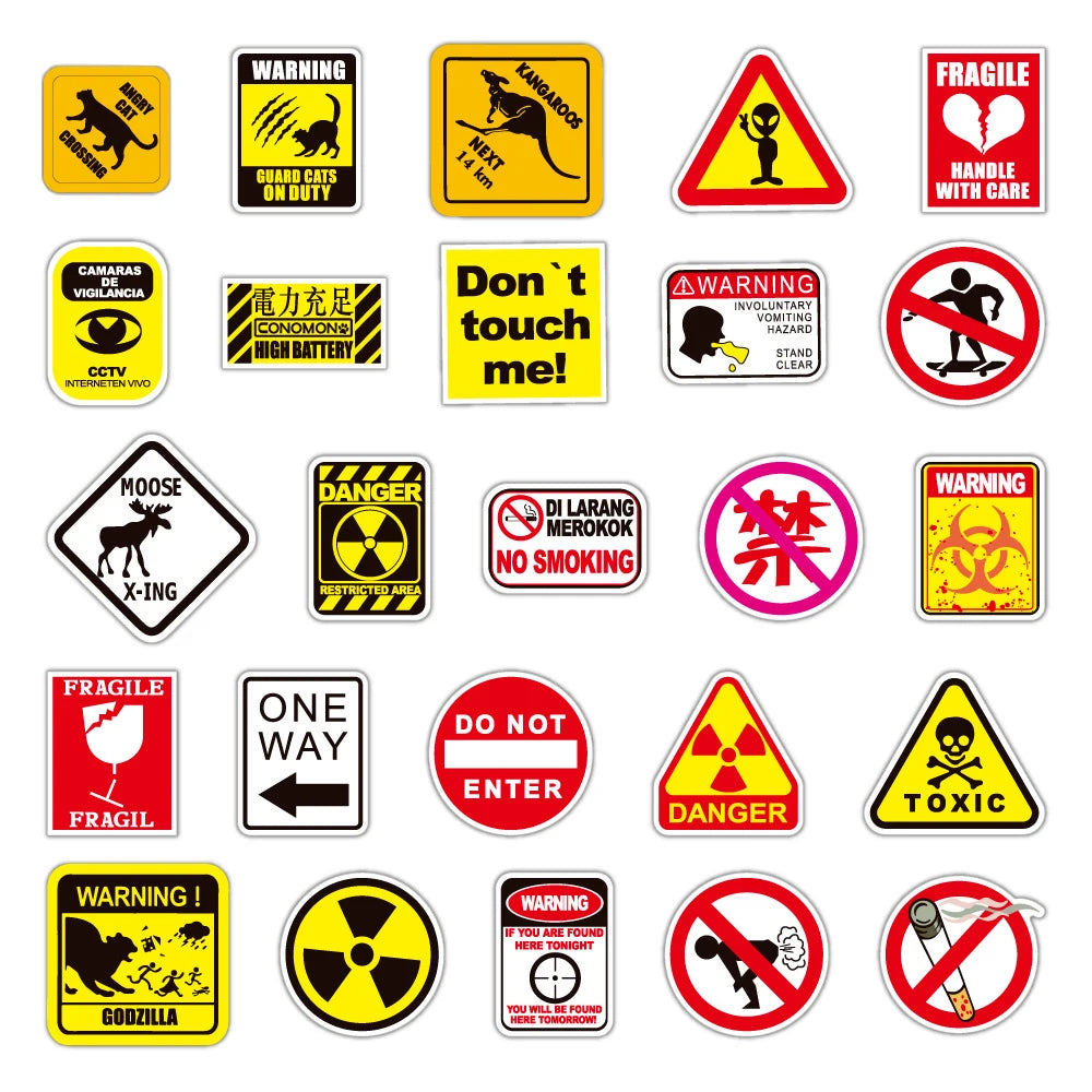 10/30/50/100pcs Funny and Serious Warning and Danger Sticker Packs