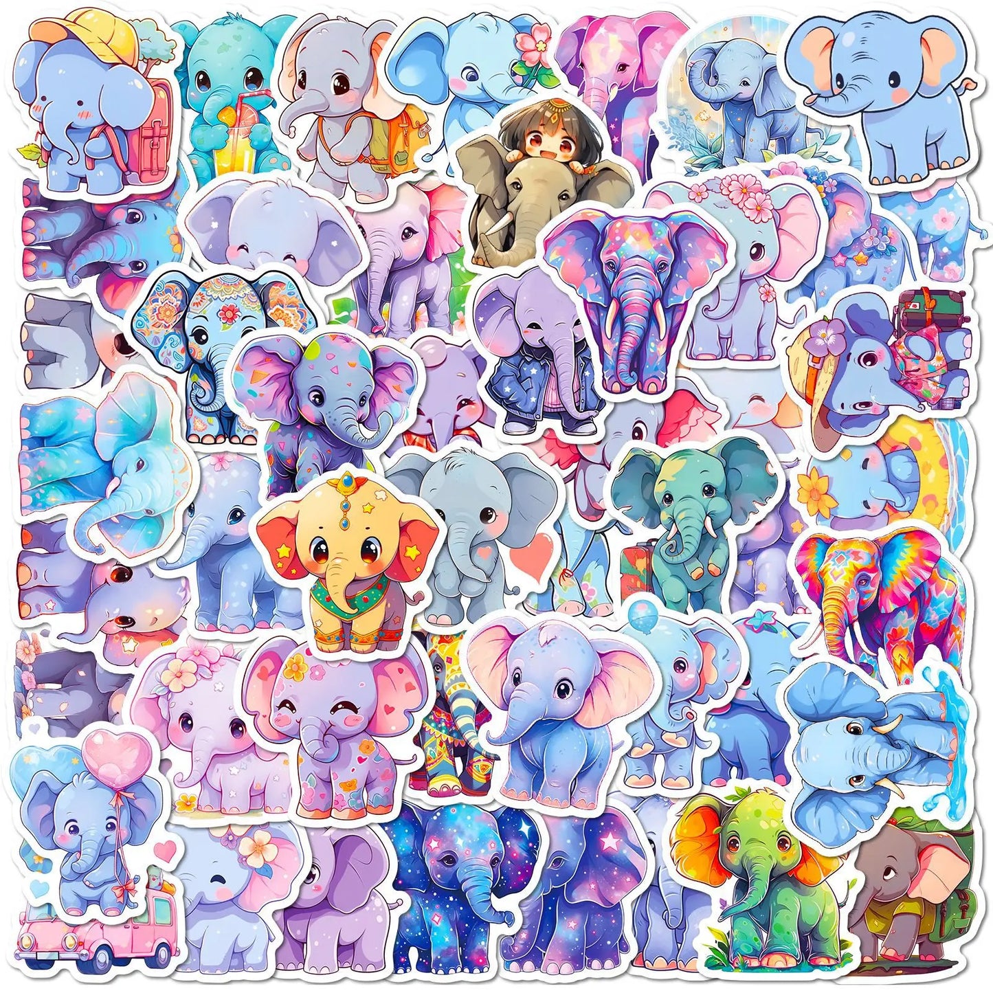 Elephant Cartoon Stickers for Scrapbook, Water Bottle, Phone, Laptop, Guitar - 10/25/50pcs