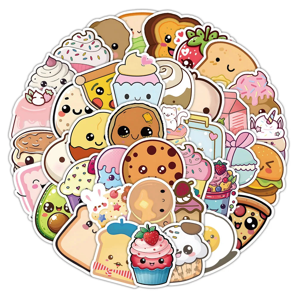 Kawaii Dessert Stickers 10/30/60PCS Cartoon Food DIY Laptop Phone Skateboard Kids Toys