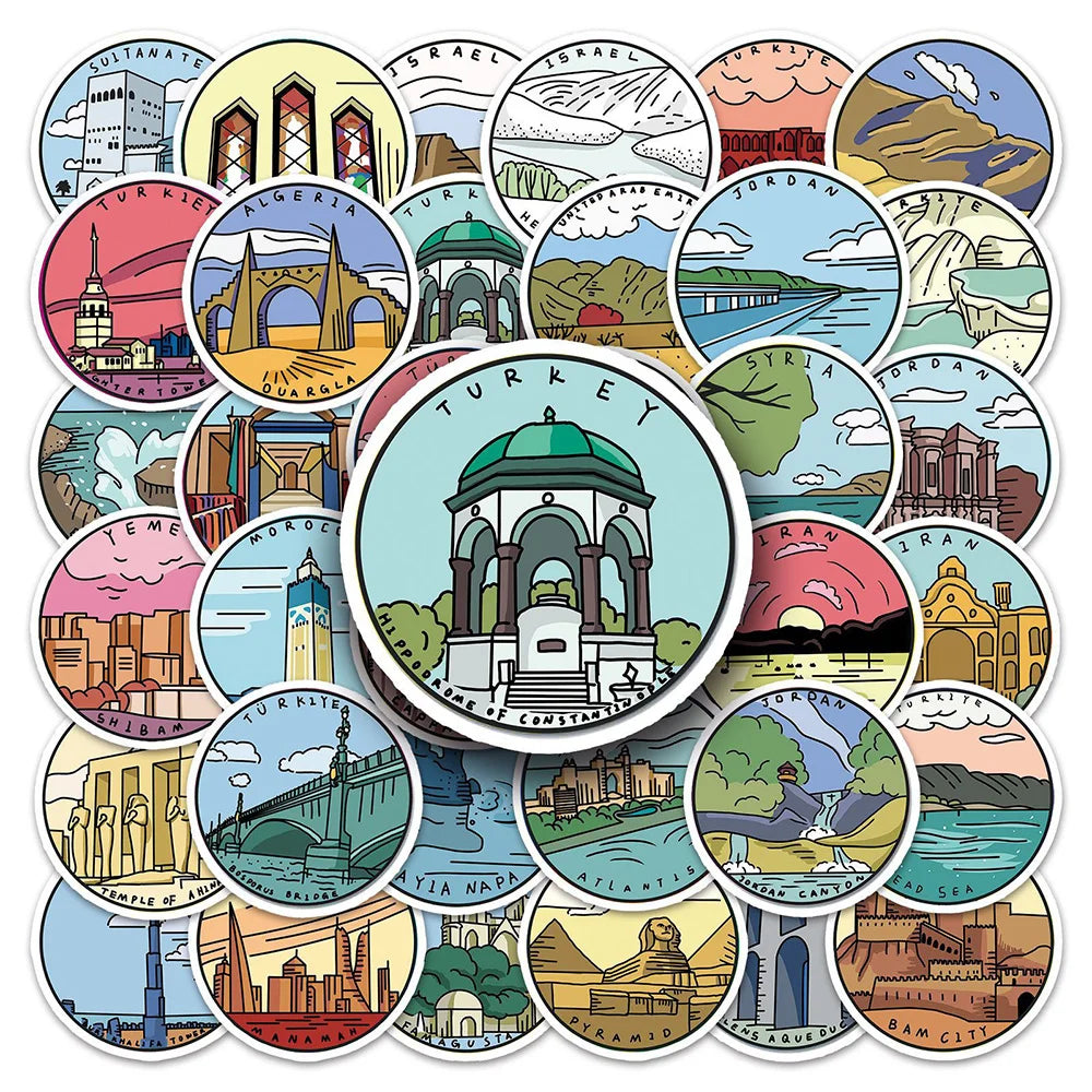 Middle East Places Sticker Set for Phone Laptop Luggage Skateboard Decals