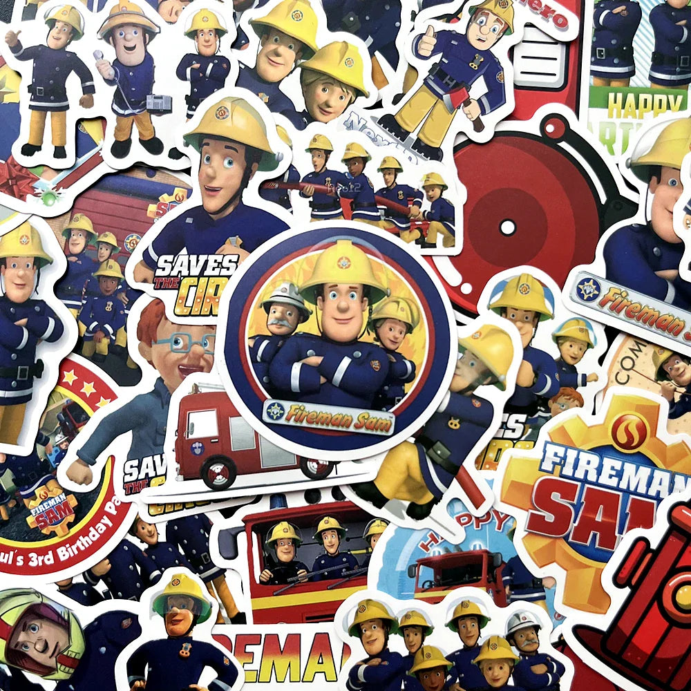 Fireman Sam Stickers for Kids - 10/50PCS Cartoon Decals for Notebook, Phone, Laptop, Suitcase, Stationery, Fire Truck Gift