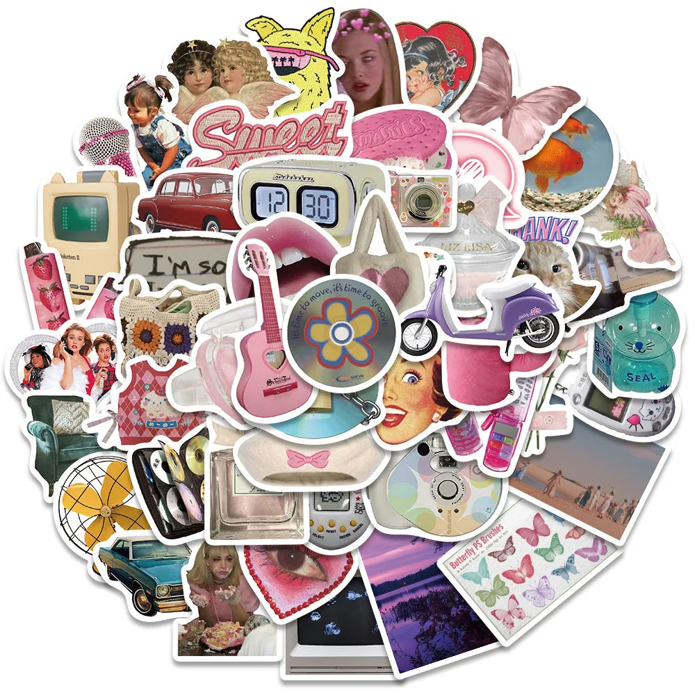 10/30/65PCS Y2K Girls Harajuku Cartoon Stickers Aesthetic Graffiti Toys For Kids DIY Motorcycle Scrapbook Phone Bike Wall Decals