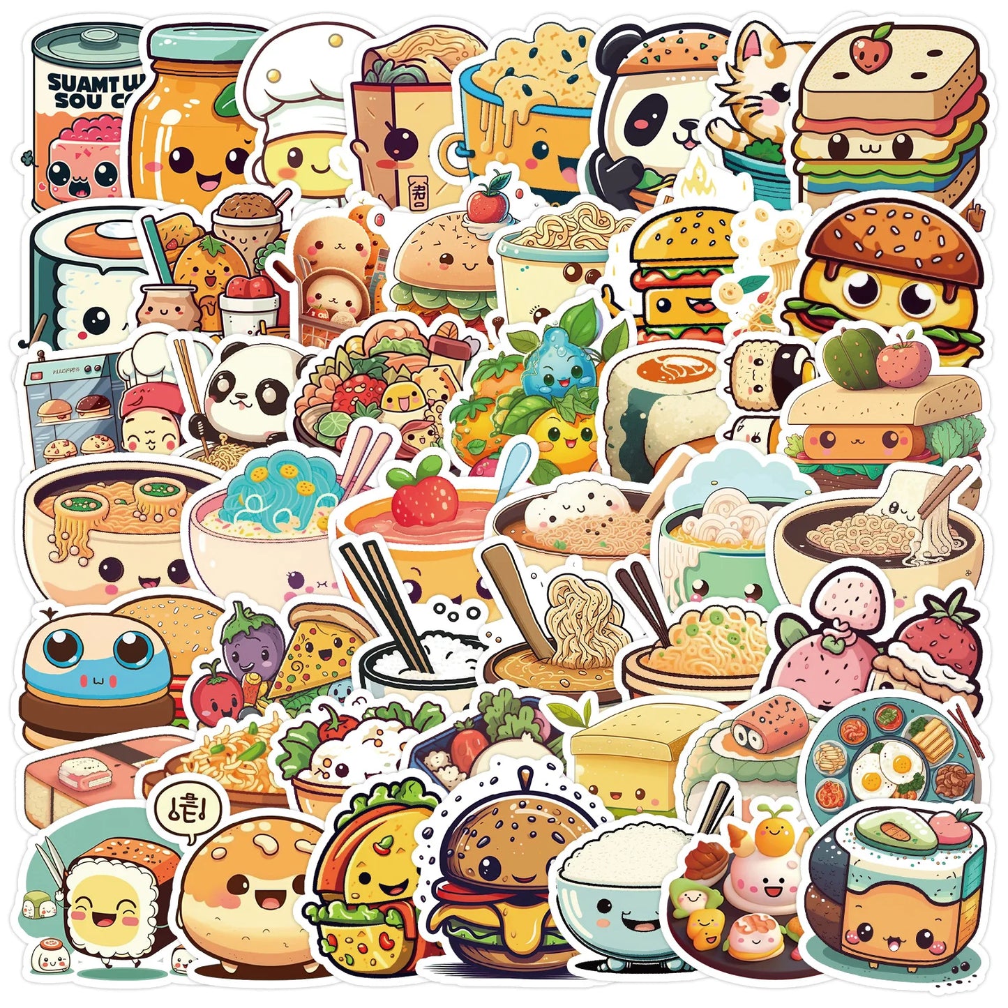 50pcs Cartoon Food Fast Food Graffiti Stickers for Helmet, Desktop, Wall Decoration, DIY