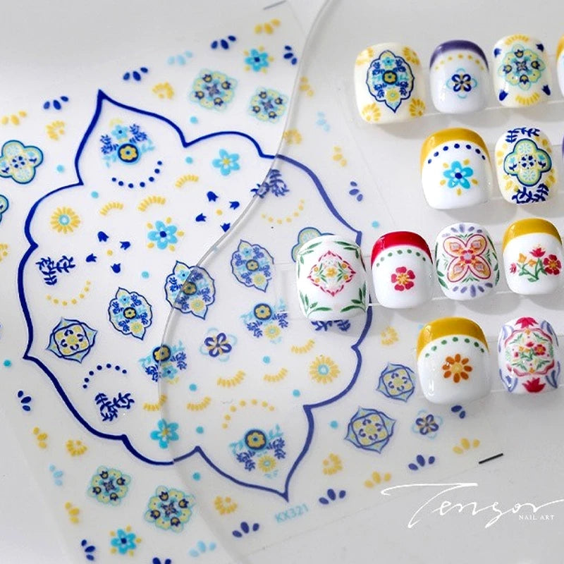 Bohemian Floral 5D Nail Art Stickers Embossed Decals