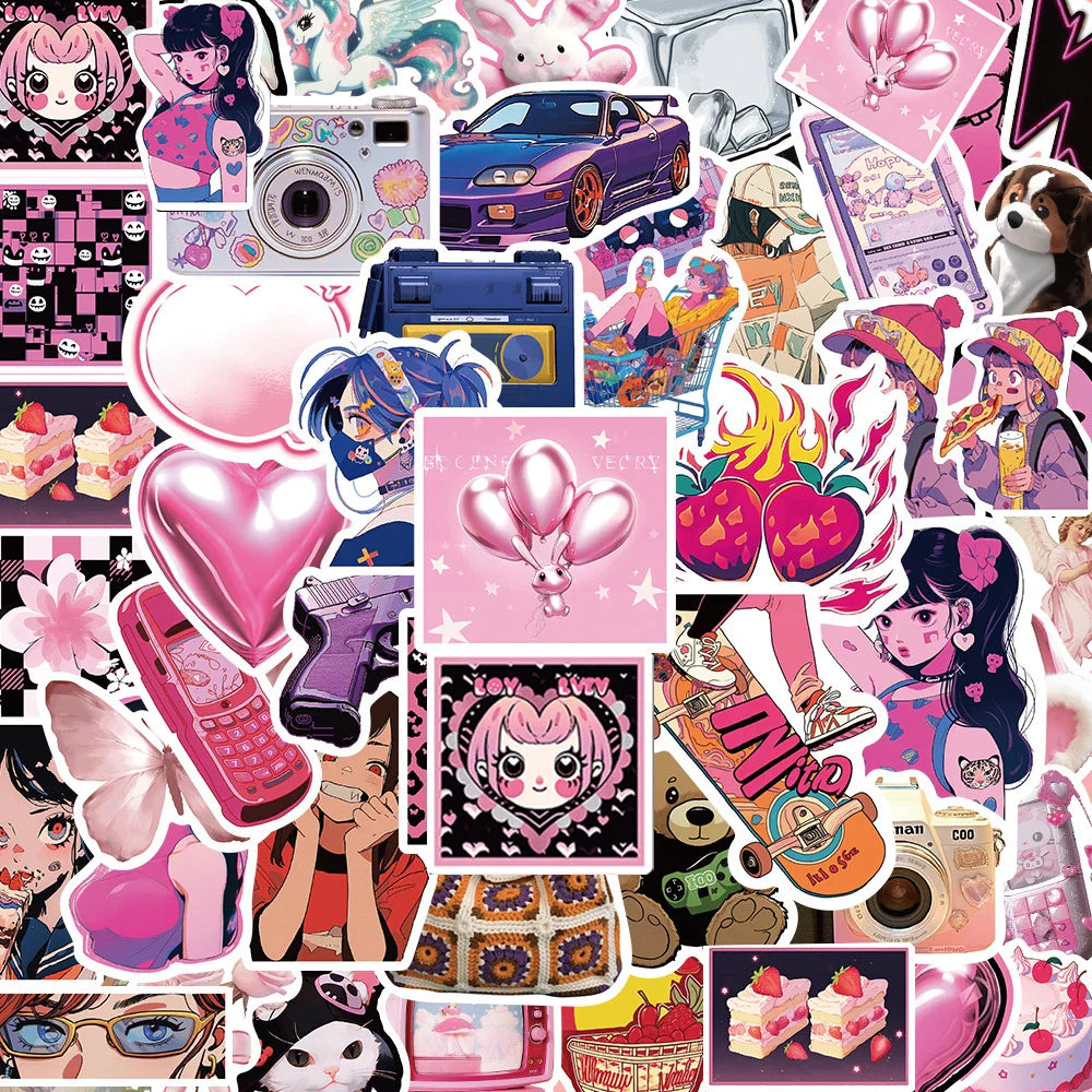 Cartoon Pink Aesthetic Girl Stickers for Laptop, Scrapbook, Phone, Suitcase, Diary - 10/30/50pcs