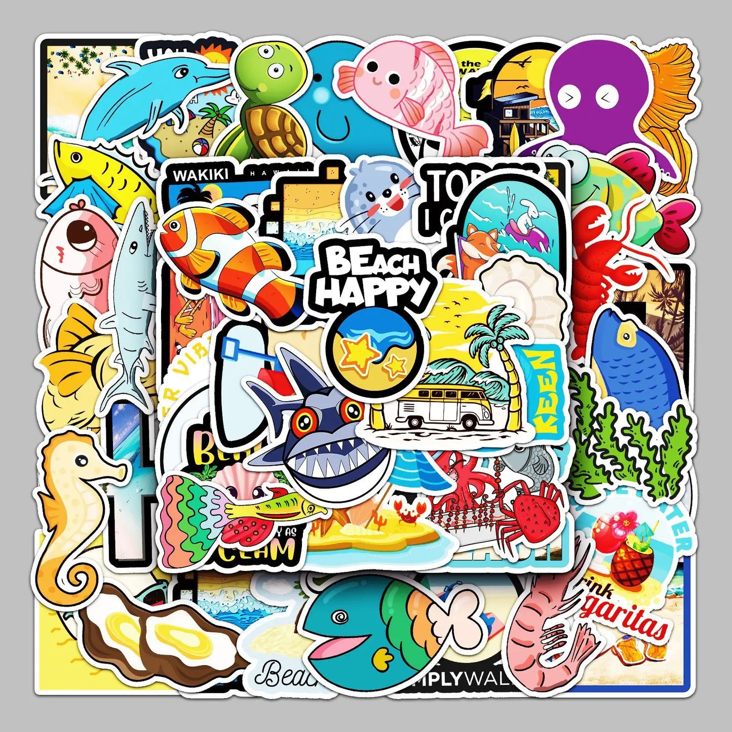 50pcs Marine Animal Graffiti Stickers for Helmet, Wall, DIY Decor