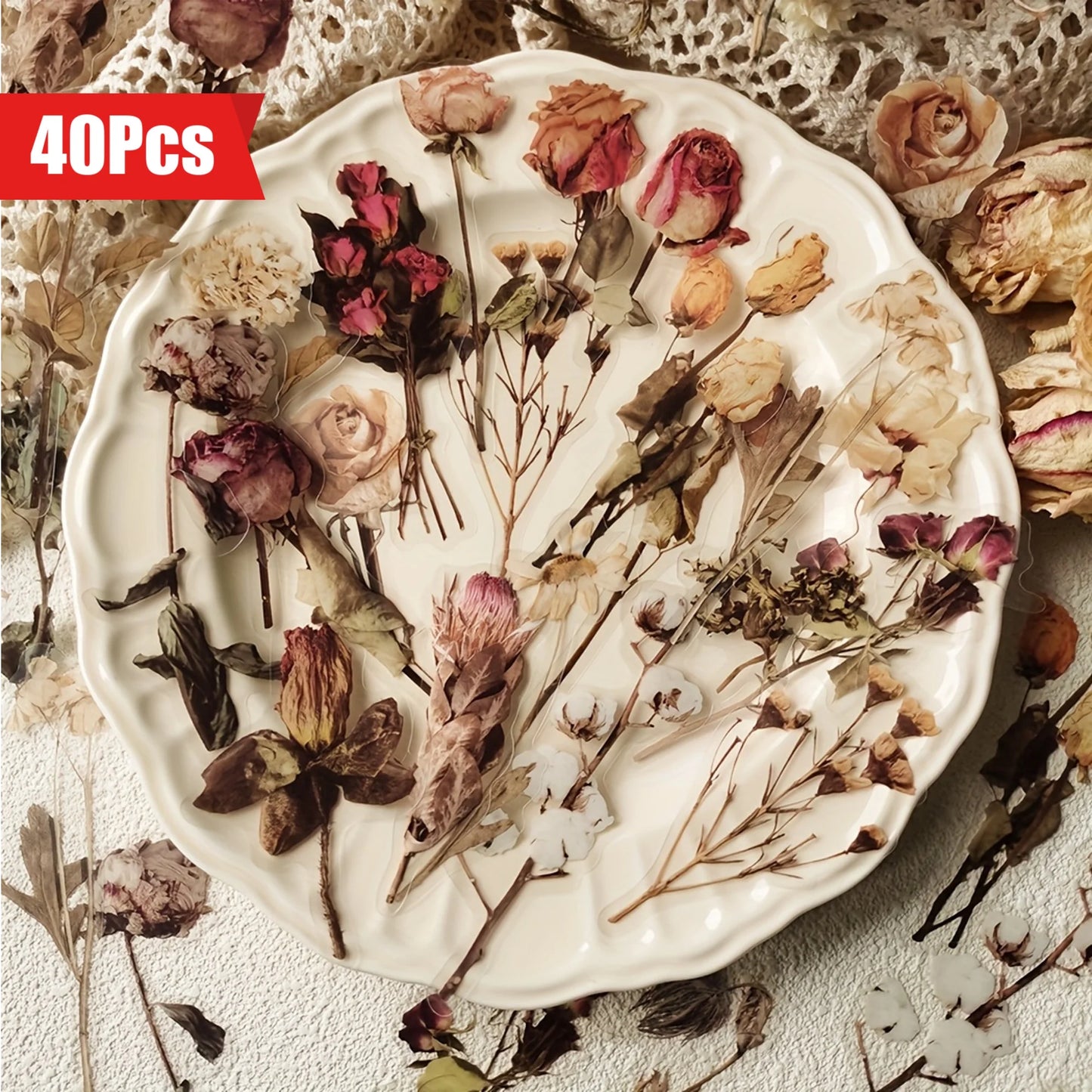 40 Rose Plant Stickers Flowers Leaf Scrapbook Deco Diary Planner Materials