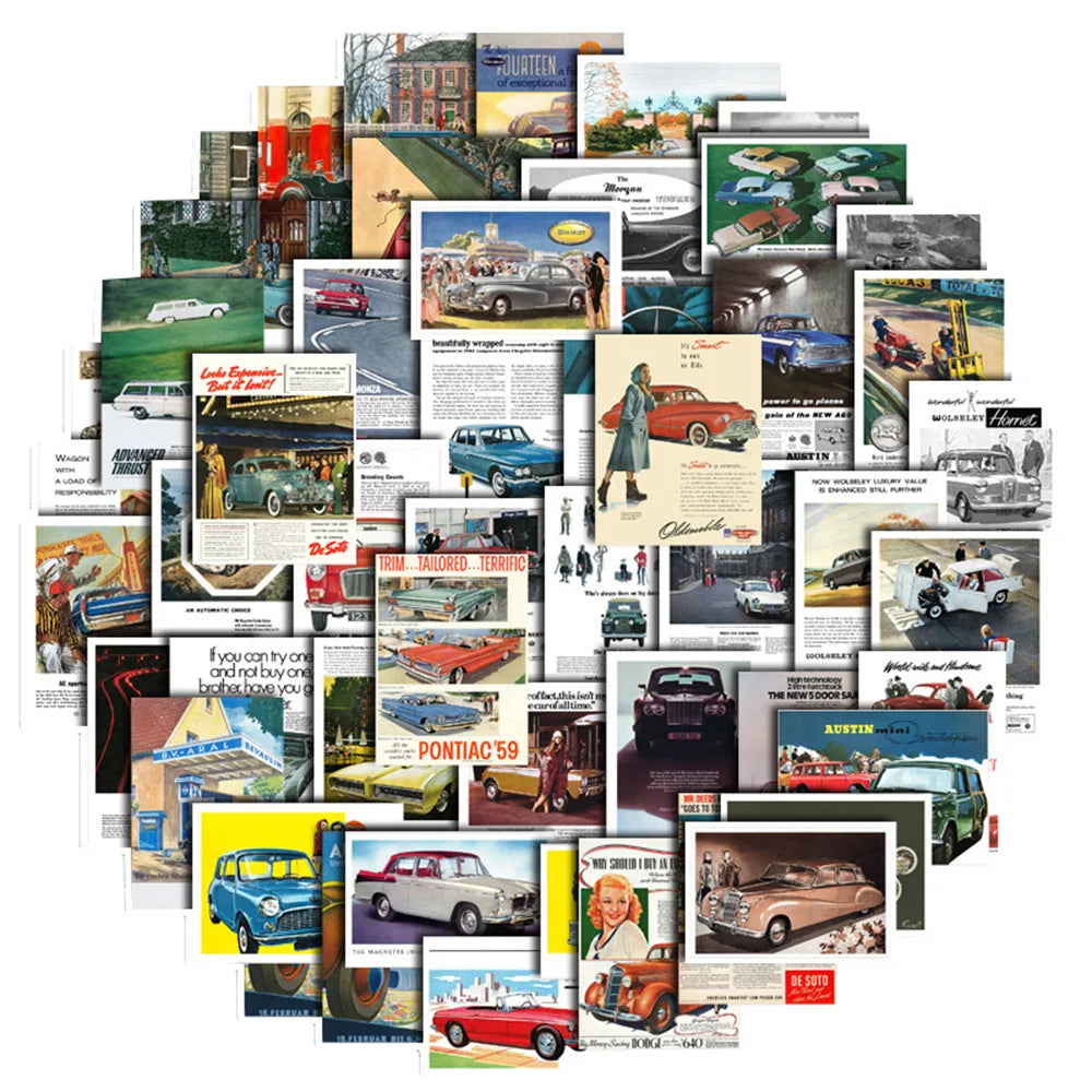 Retro Classic Car Stickers Pack - Skateboard, Laptop, Motorcycle, Luggage