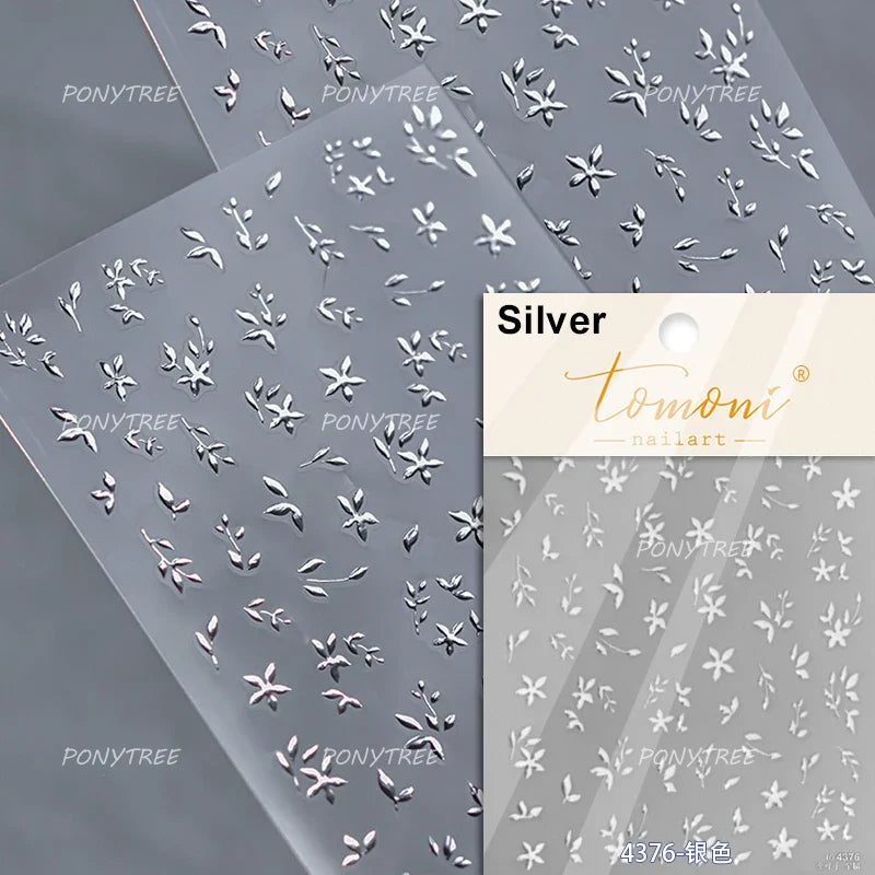 Silver Rose Gold Leaf Nail Art Stickers Decals