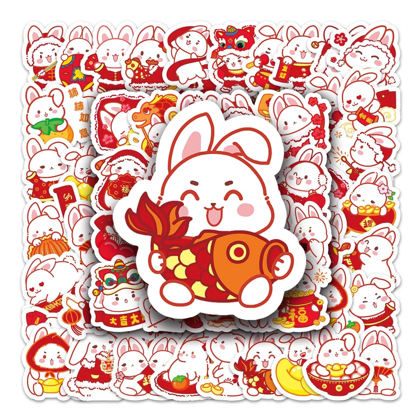50Pcs Rabbit New Year Cartoon Waterproof Vinyl Stickers for Skateboard Snowboard Home Decor