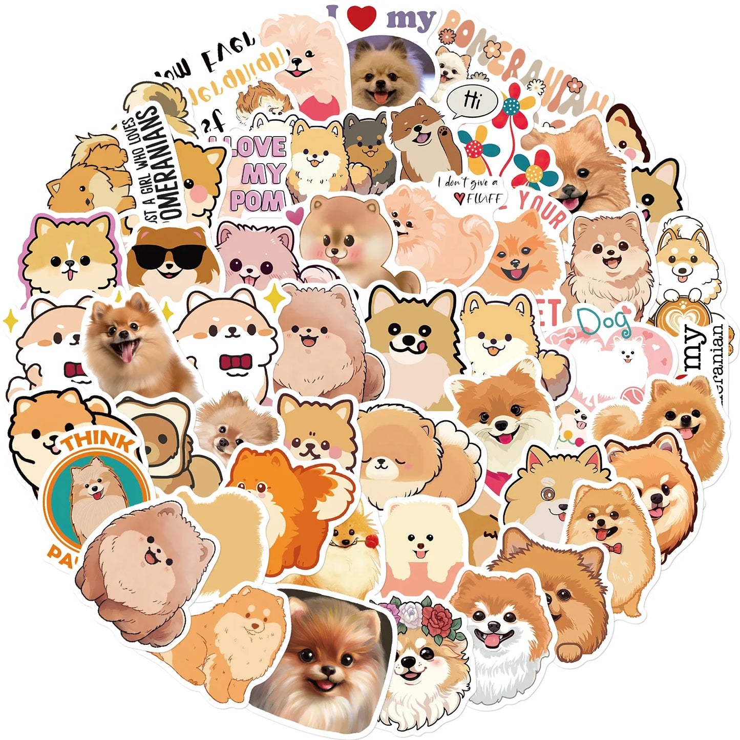 50 Pomeranian Dog Stickers: Cute, Waterproof, Graffiti