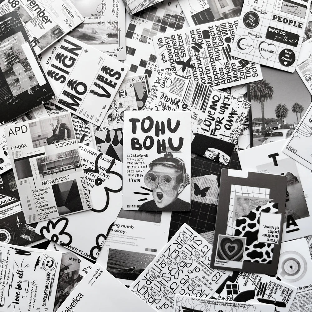 Cute Black & White Collage Stickers for Kids - 10/60pcs Decals for Scrapbook, Laptop, Phone, Bike, Suitcase, Car