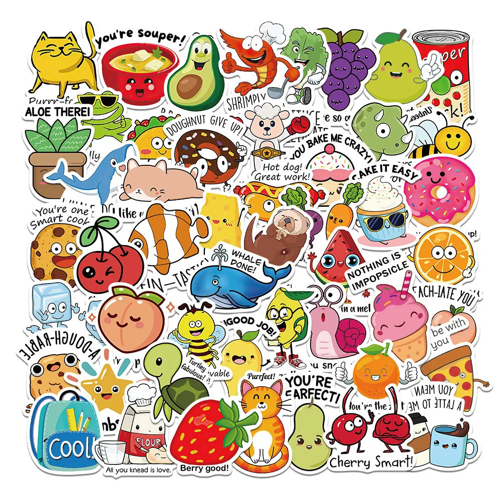 50PCS Kids Reward Stickers Cute Animal Cartoon Decals Teacher Supplies Gift