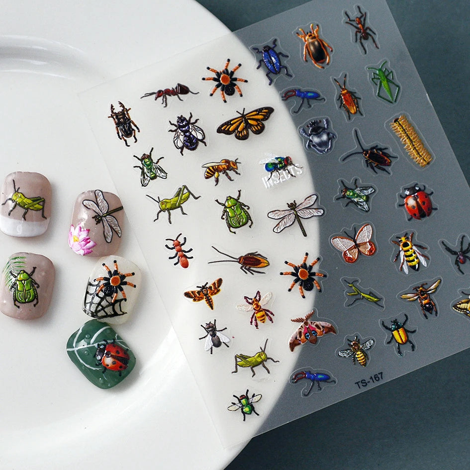 3D Insect Butterfly Nail Art Stickers Y2K Flower Decals