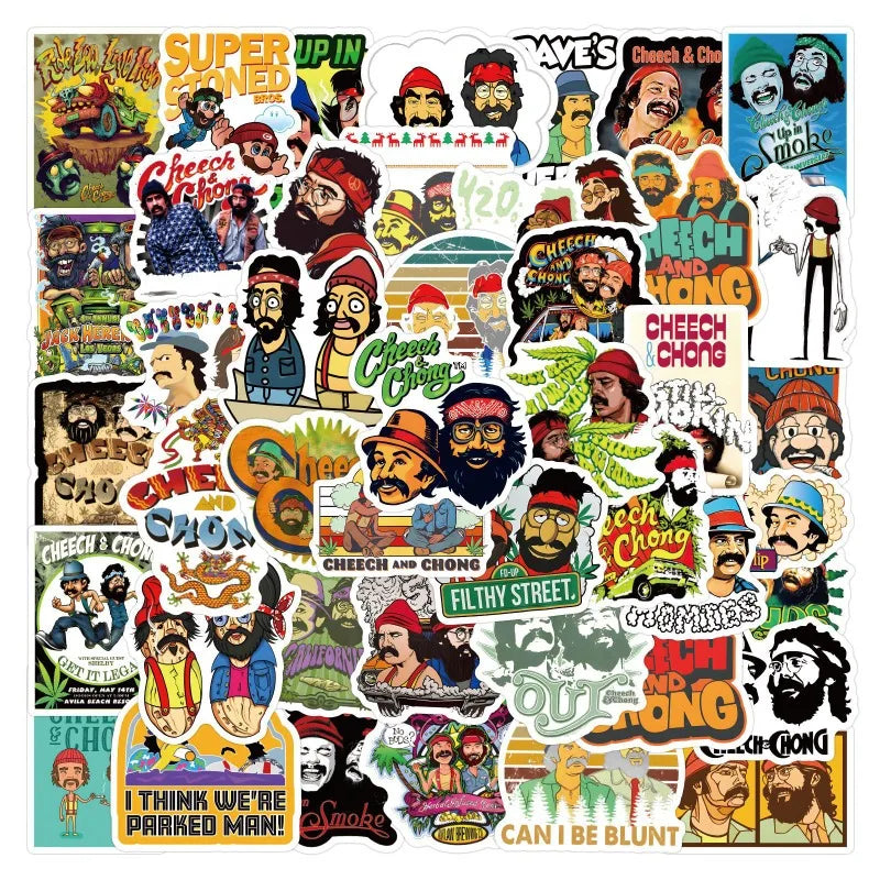 55pcs Cheech and Chong Cartoon Stickers for Laptop, Phone, Water Bottle, Suitcase, and More