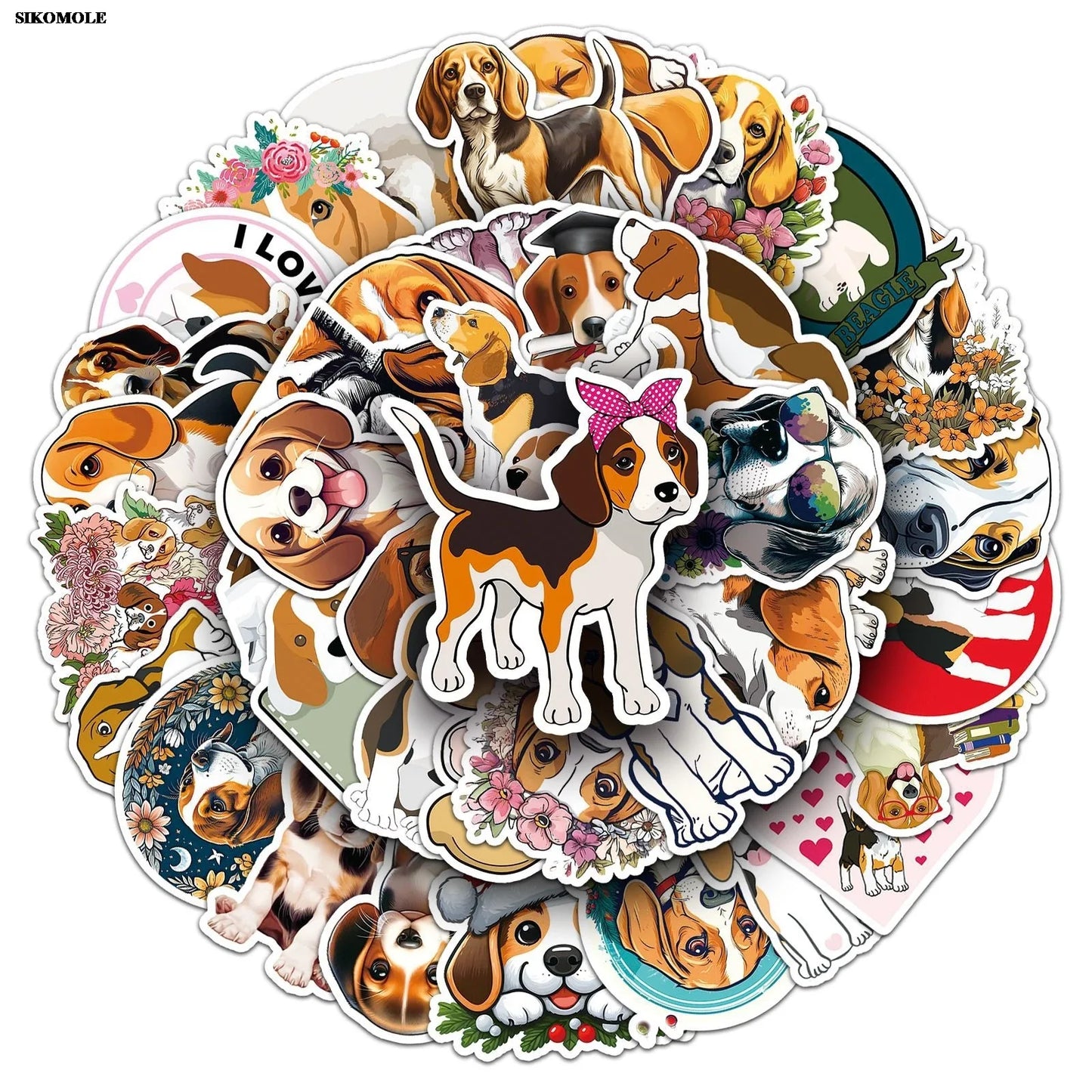 Beagle Dog Stickers Pack - Cute Animal Decals for Laptop, Luggage, Skateboard, DIY Crafts