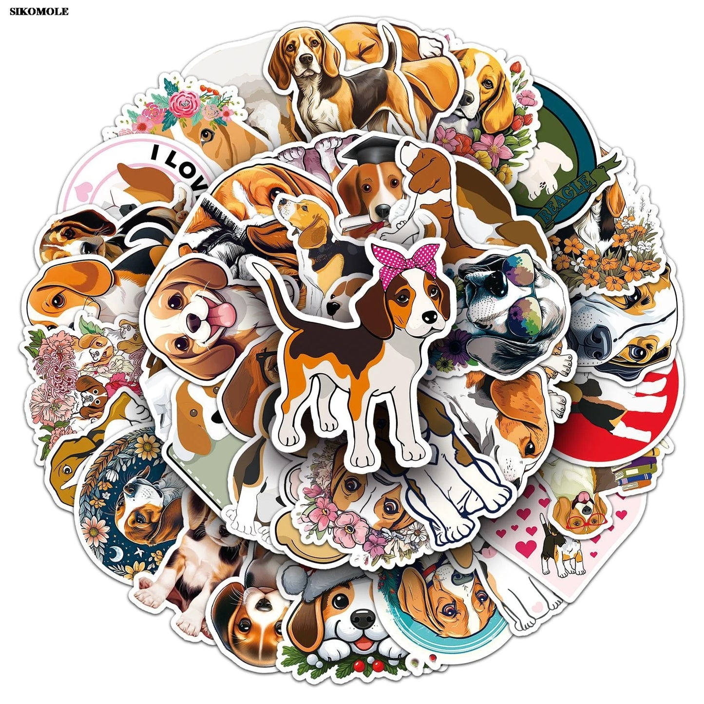 Beagle Dog Stickers Pack - Cute Animal Decals for Laptop, Luggage, Skateboard, DIY Crafts