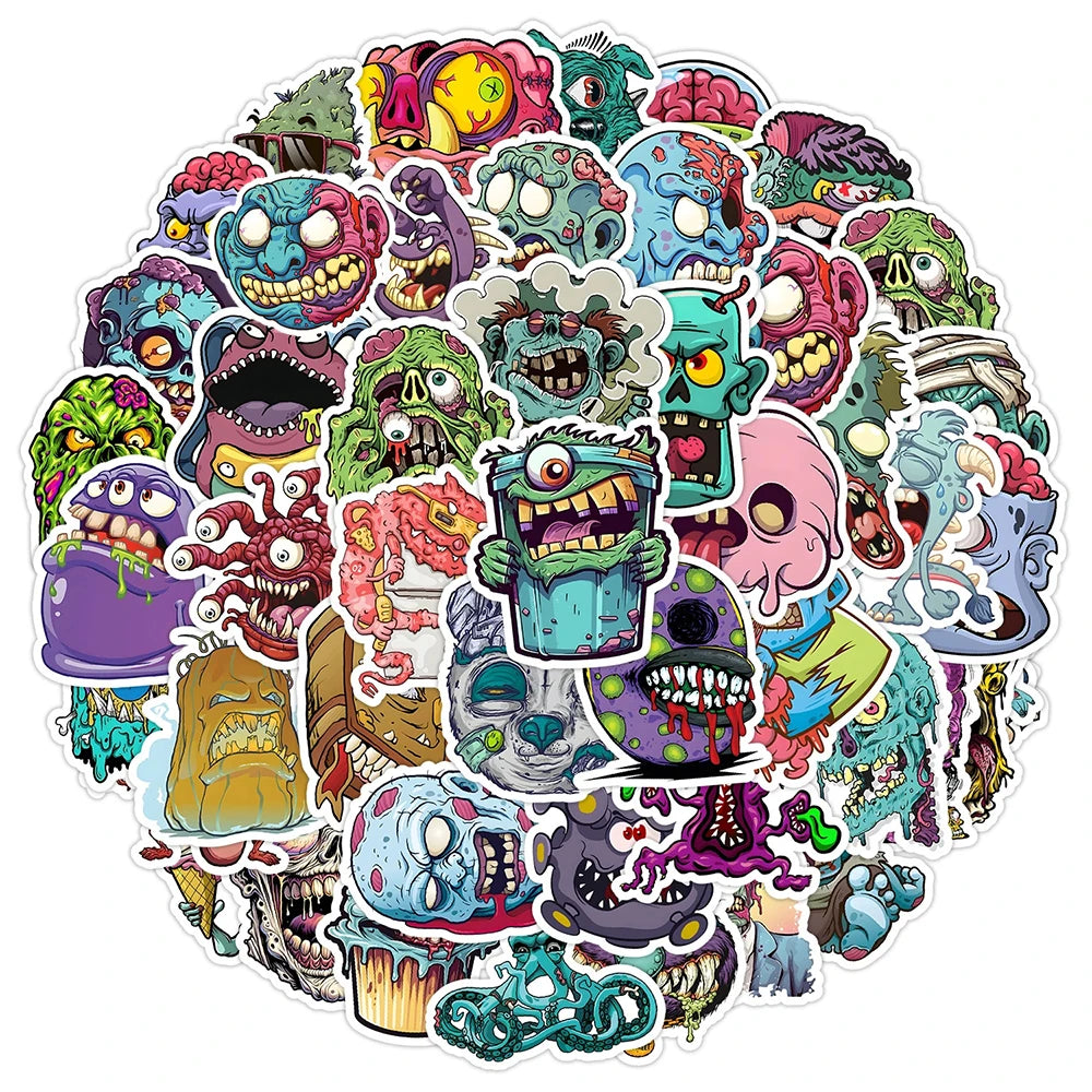 Horror Zombie Monster Stickers Waterproof for Skateboard Laptop Phone Car 10/30/50pcs