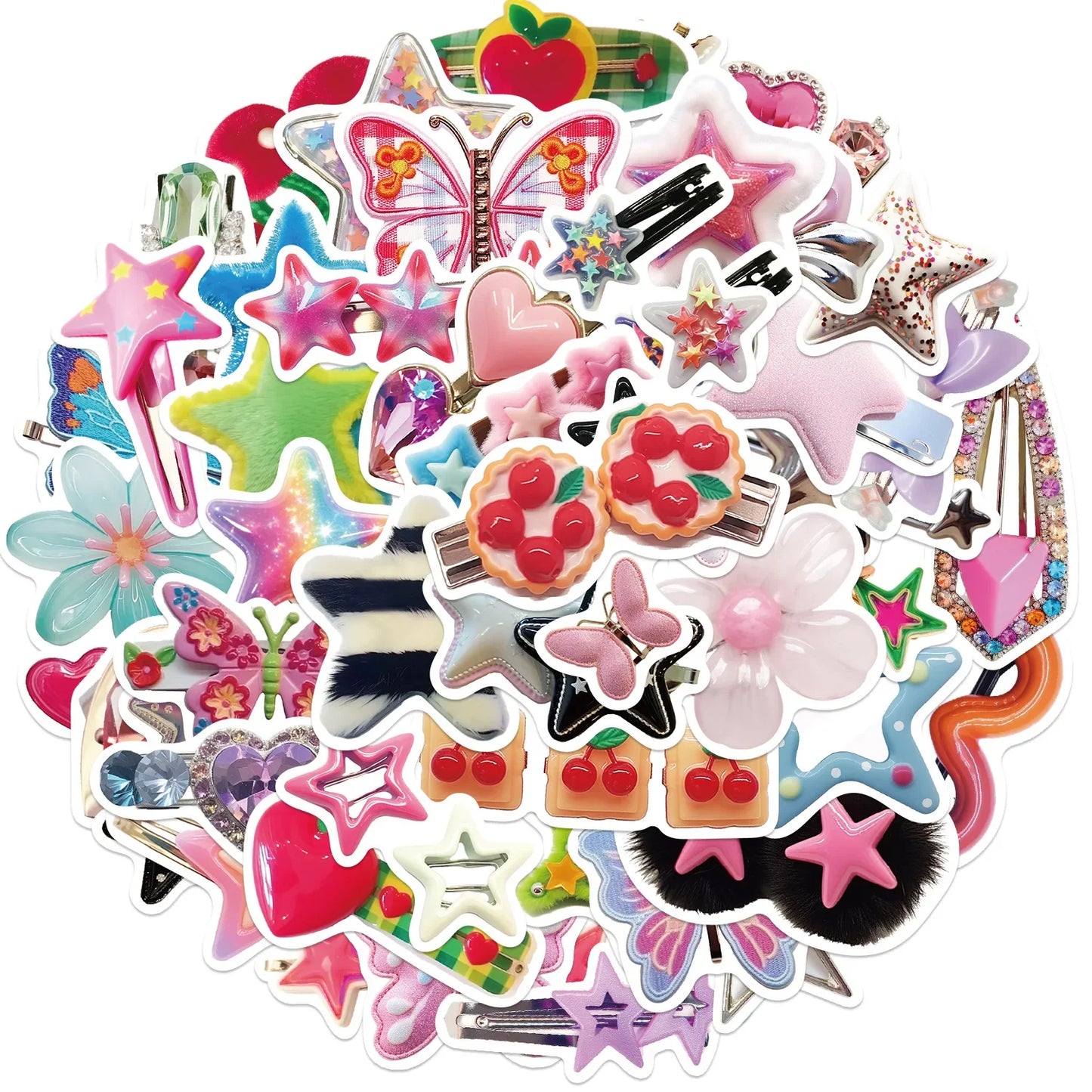 Y2K Hair Clip Sticker Set: 10/30/50Pcs for Suitcase, Skateboard, Laptop, Luggage, Phone, DIY Decal