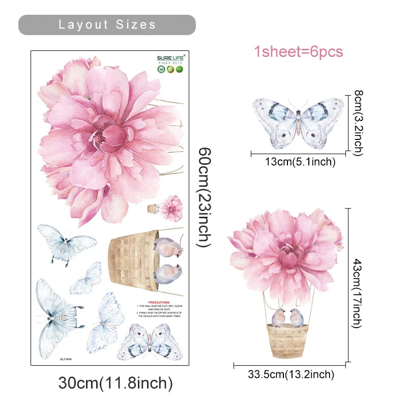 Flower Butterfly Wall Stickers for Nursery Kids Bedroom Girls Room Decals
