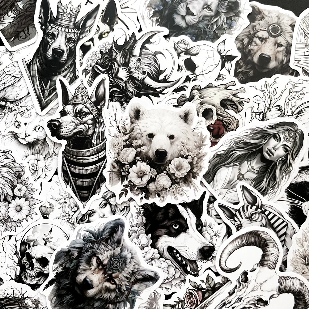 Gothic Animal Graffiti Stickers for Laptop, Bike, Car, Helmet (10/50 Pcs)