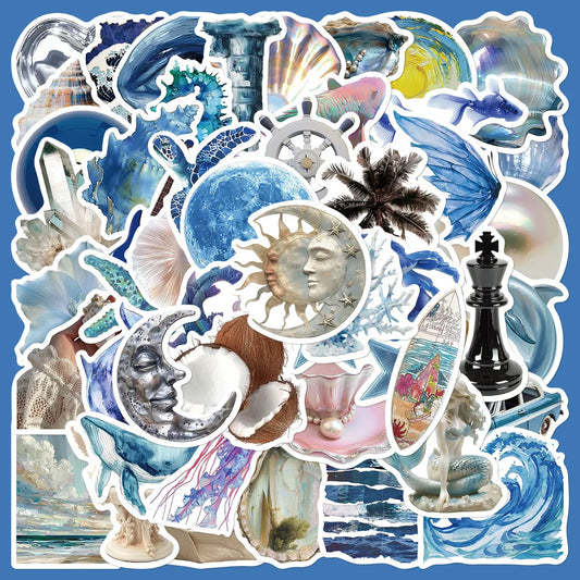 Blue Ocean Shell Stickers for Phone, Laptop, Luggage, Skateboard - 10/30/50PCS Fun Gift Decals