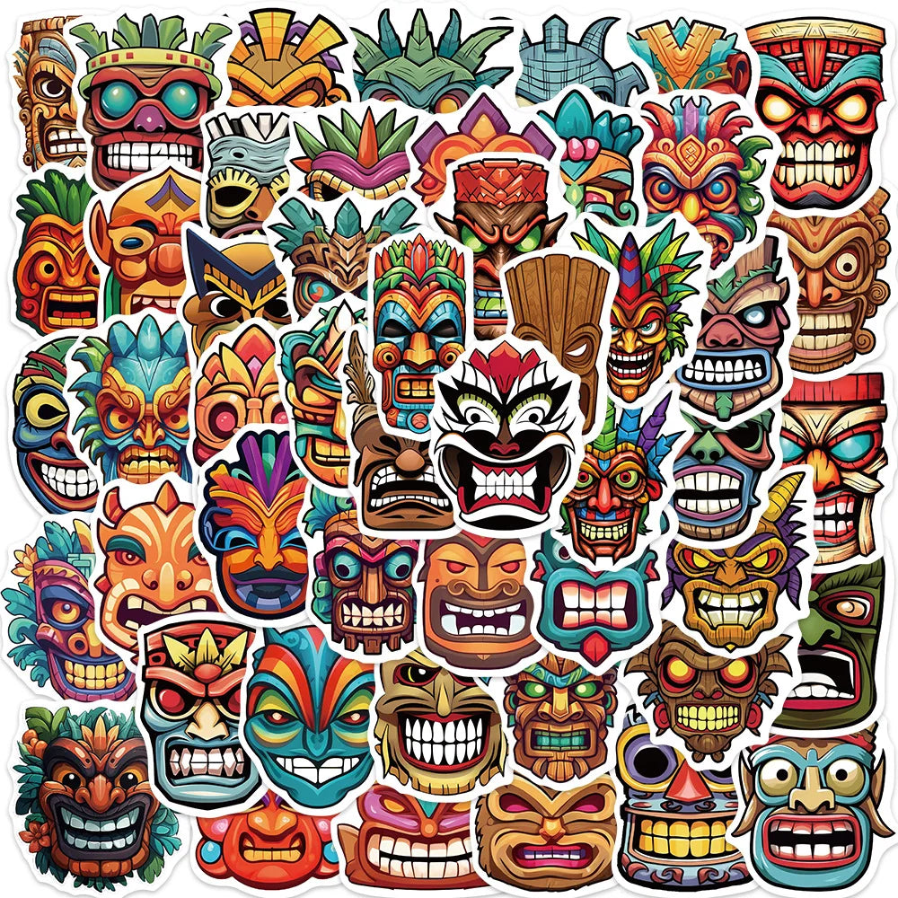50pcs Aboriginal Mask Graffiti Stickers for Helmet, Wall, Desktop Decoration