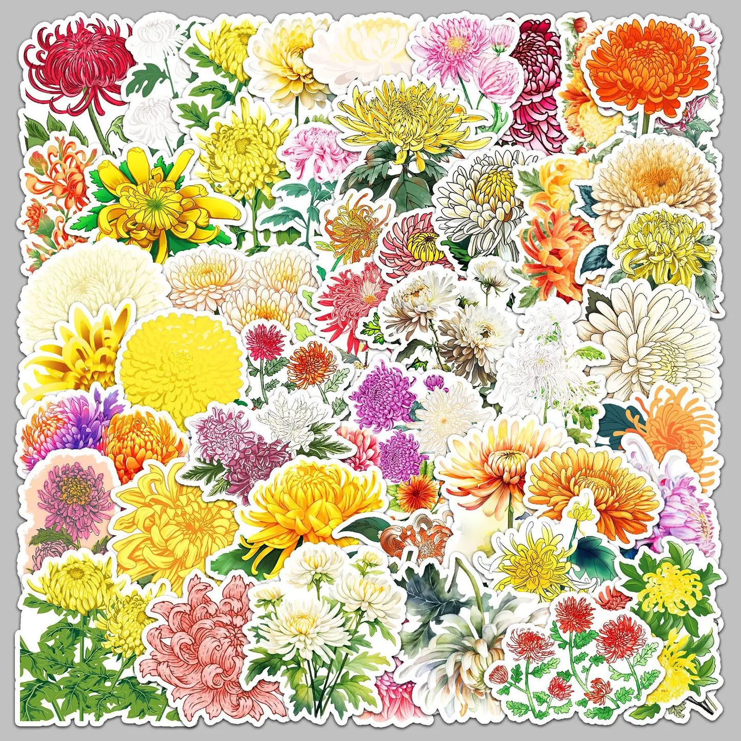 50Pcs Cartoon Chrysanthemum Graffiti Stickers for Helmet, Wall, DIY Decor