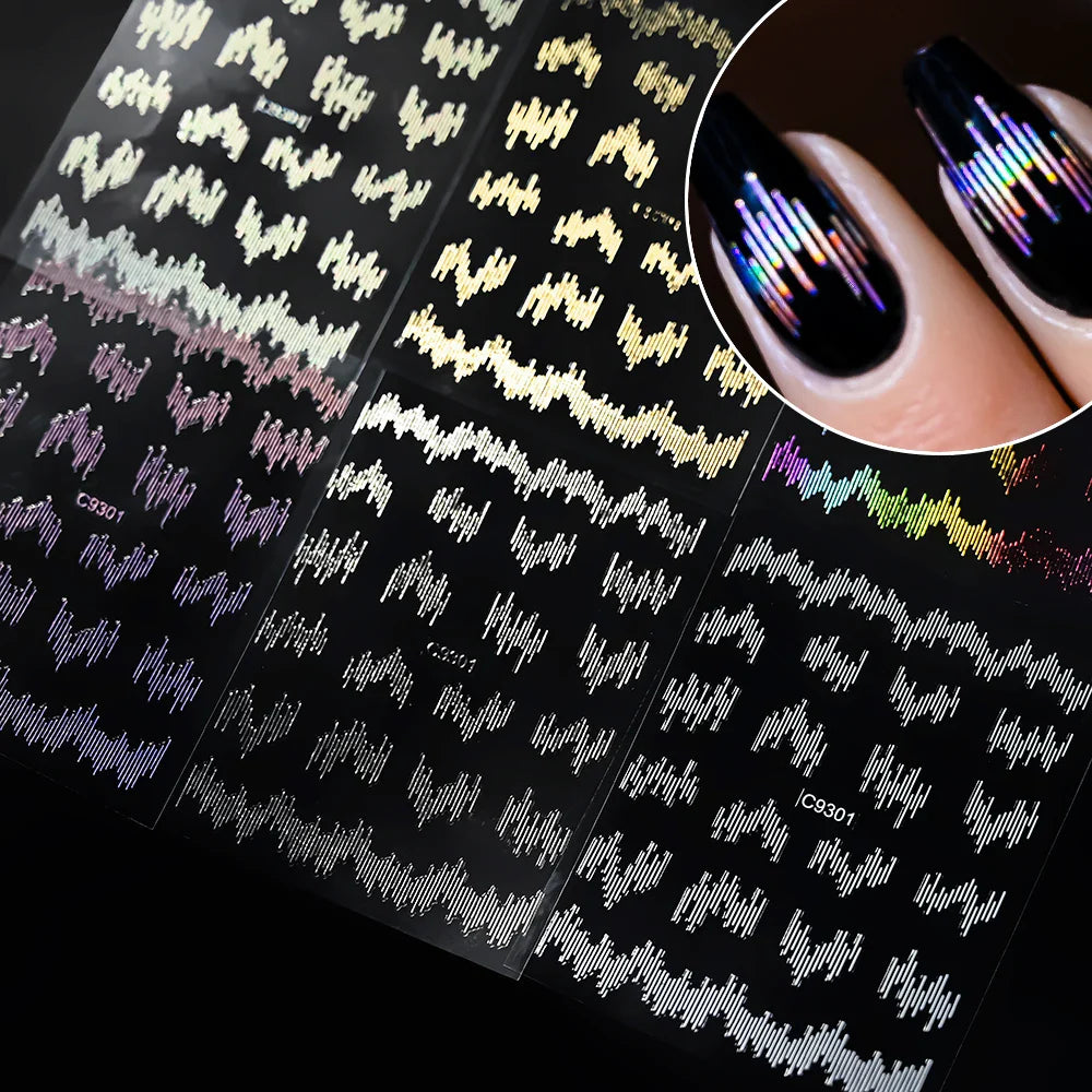 6pcs 3D Reflective Glitter Nail Stickers Silver Press-On
