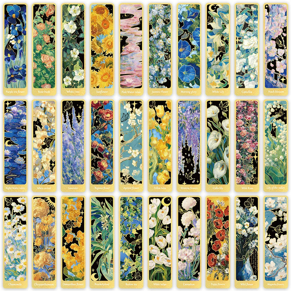 30pcs Classic Retro Colorful Flowers Paper Bookmarks DIY Students Readers Gift Book Page Markers Library Office Page Markings