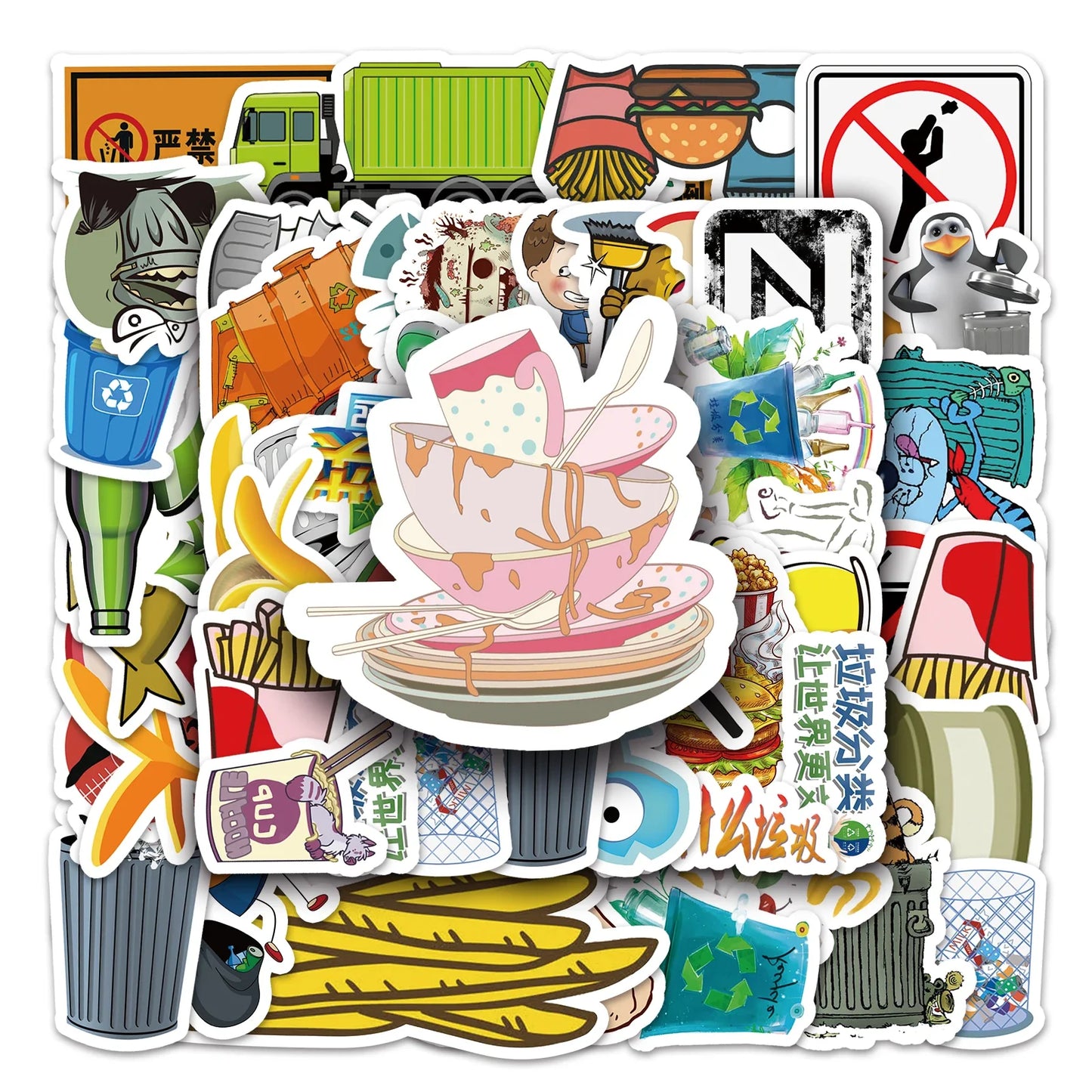 50Pcs Garbage Truck Cartoon Waterproof Vinyl Stickers